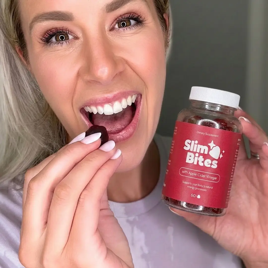 Slim Bites bottle with gummies and wellness ingredients